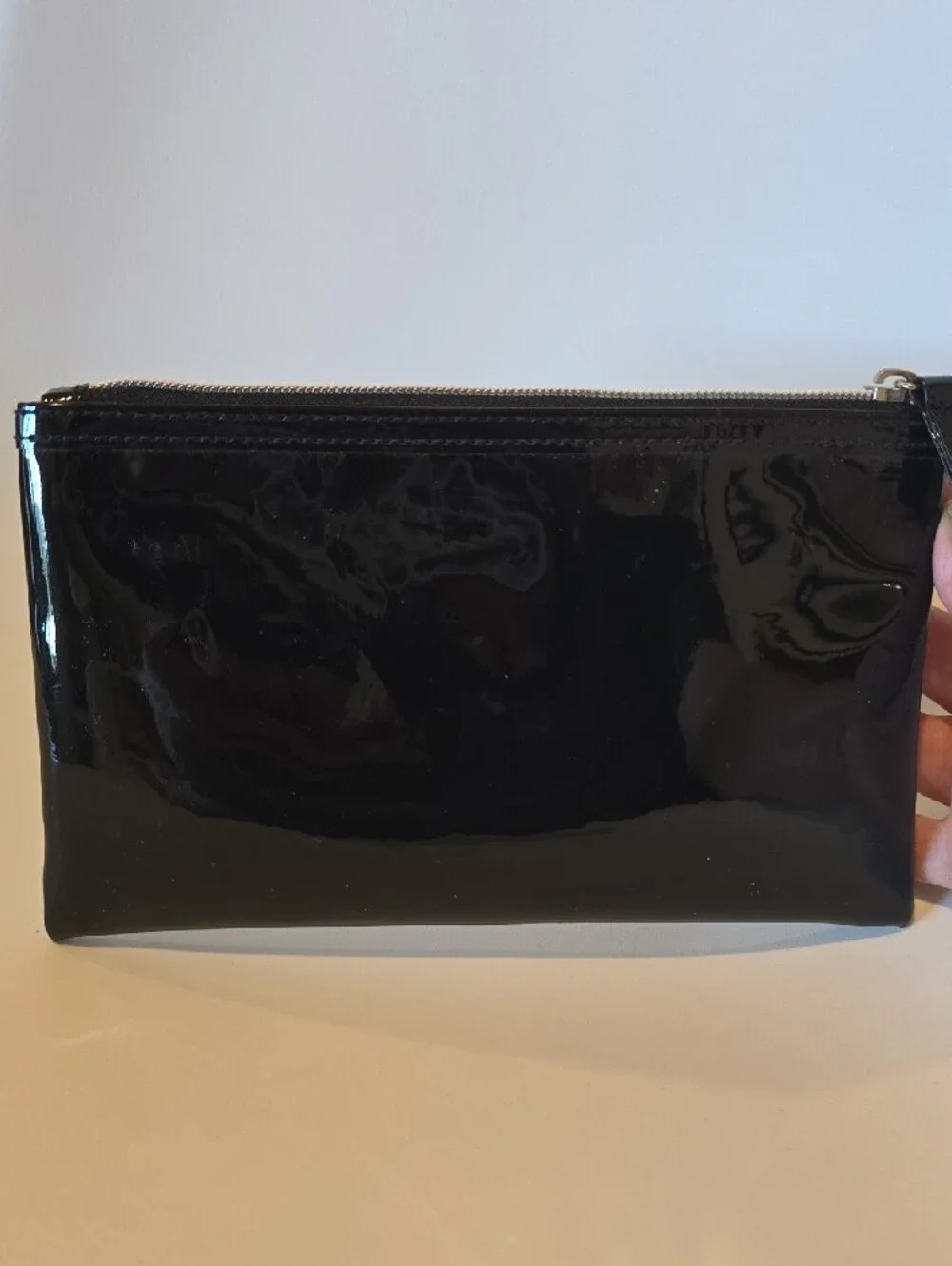 Lancome Black Patent Floral Zip Pouch